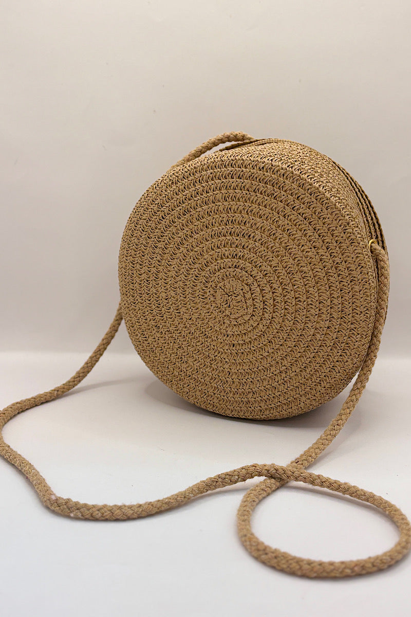 Cross-Body Round Straw Bag