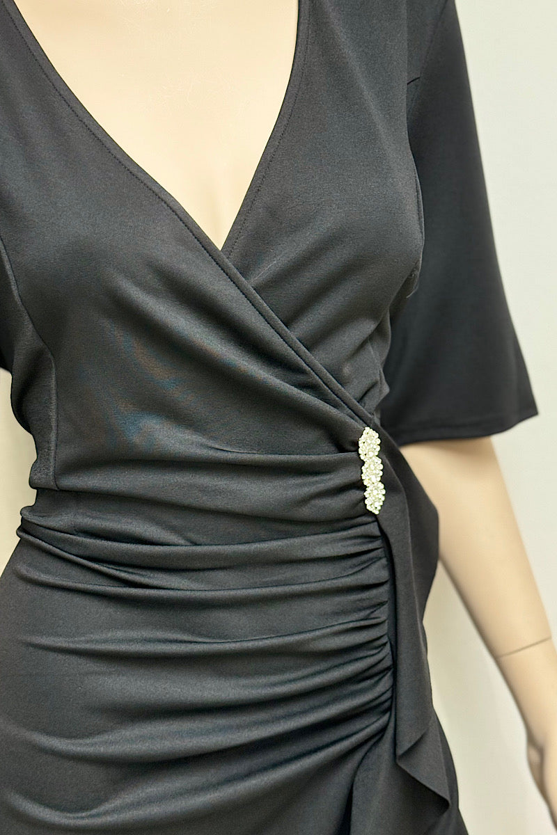 Side Ruched Rhinestone Pin Dress