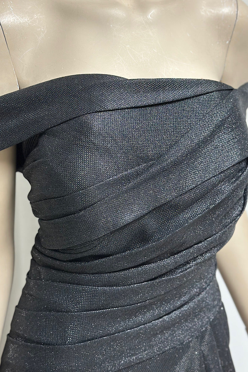 Off-Shoulder Flowy Shimmer Formal Dress