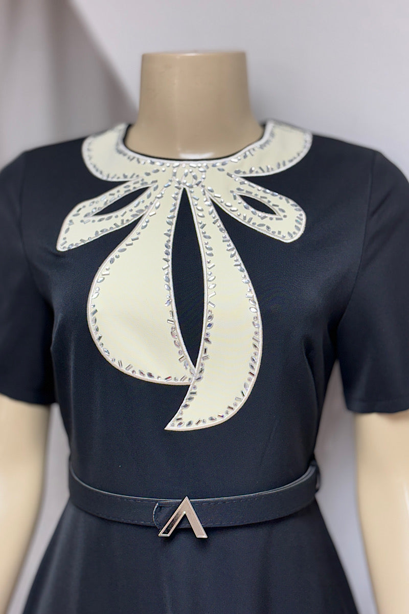 A-line Rhinestone Bow Dress