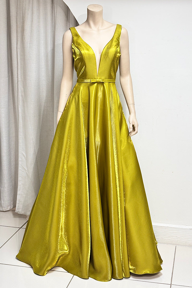 V-Neck Bow Belt Wide Formal