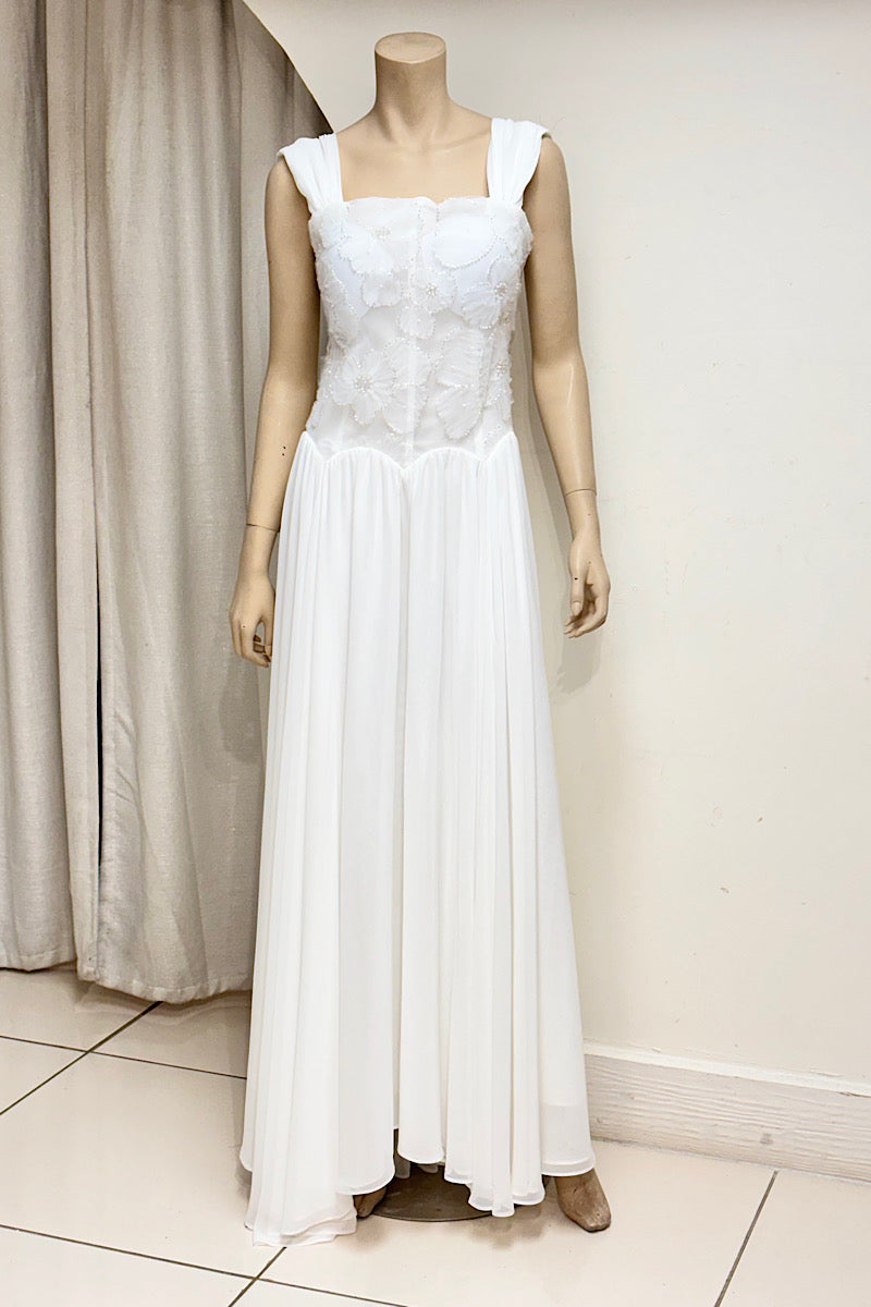 Beaded Flower Design Off-Shoulder Flowy Formal
