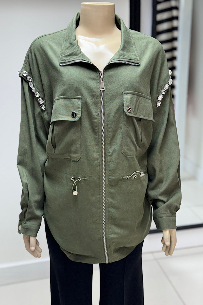 Curvy Embellished Cargo Jacket