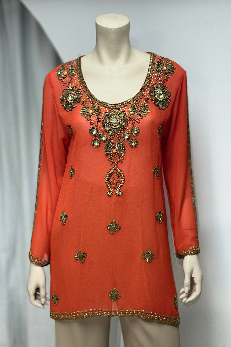 Beaded Flower Design Tunic