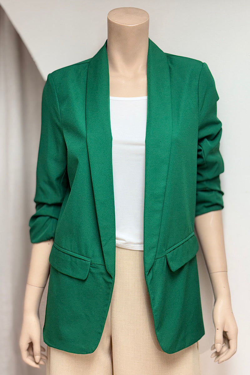 Ruched Sleeve Pocket Blazer