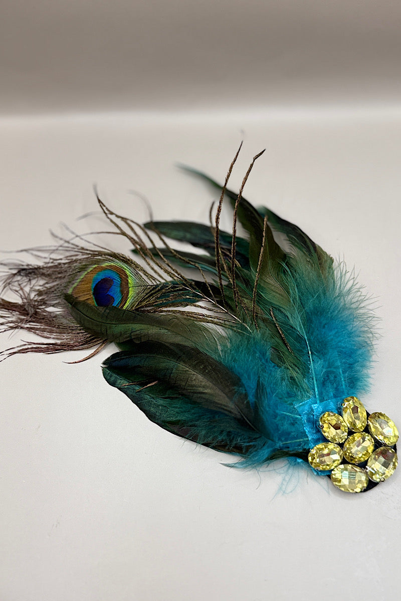 Rhinestone Peacock Feather Brooch