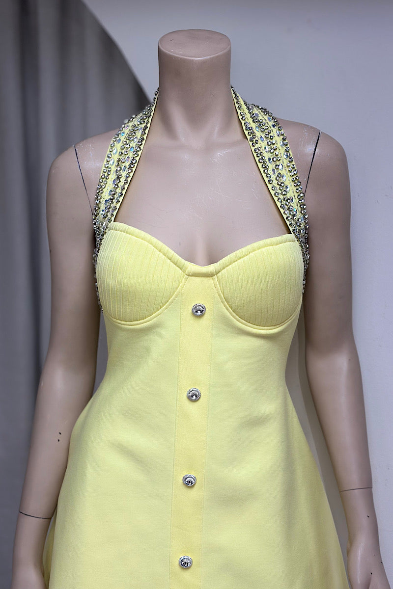 Rhinestone Halter Bandage Mini Dress