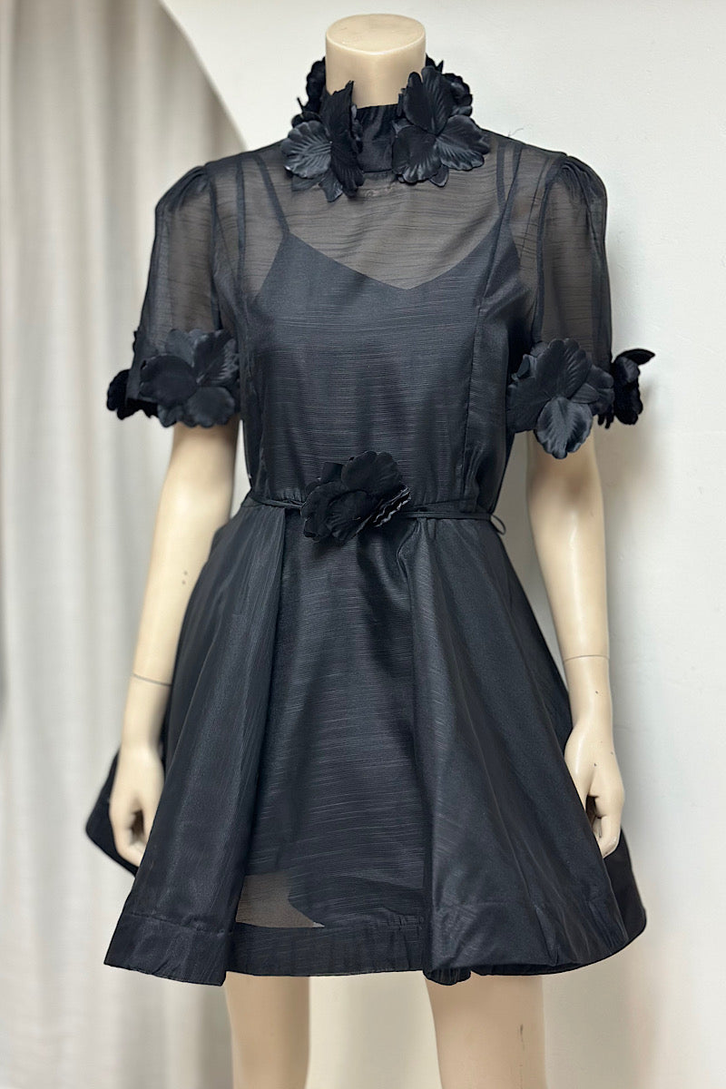Floral Applique Baby Doll Mini Dress