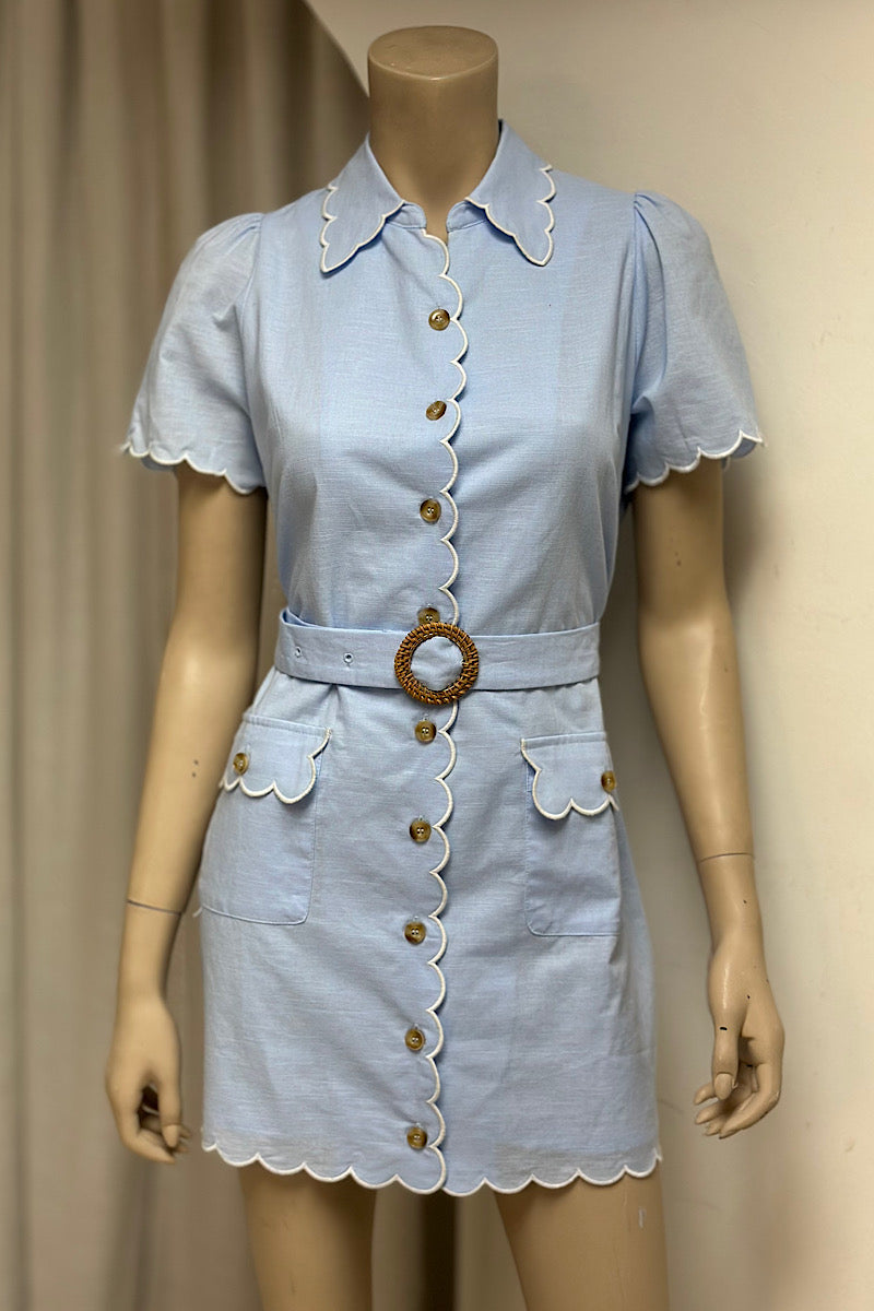 Scallop Edge Collared Mini Dress