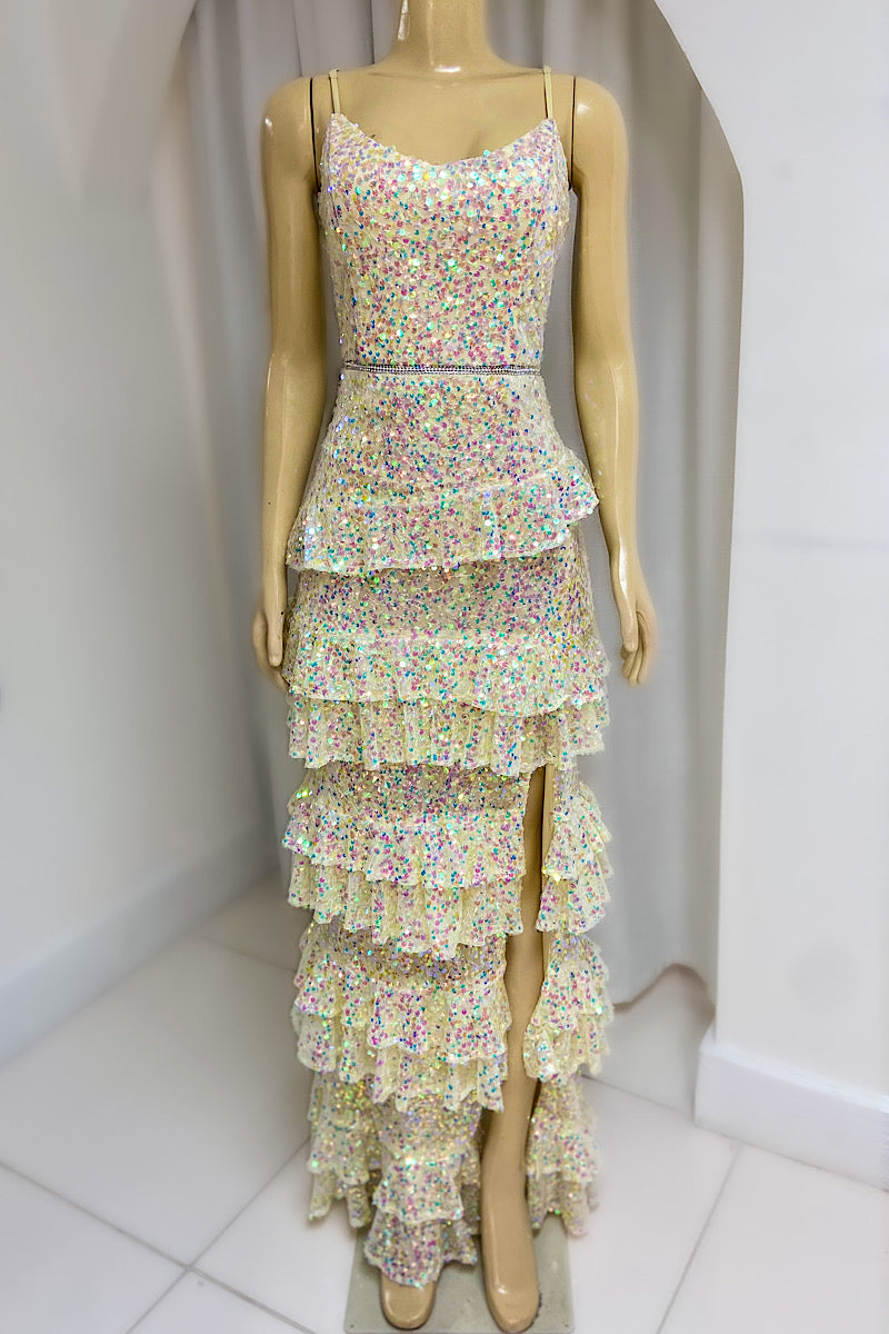 Yellow Iridescent Flounce Formal