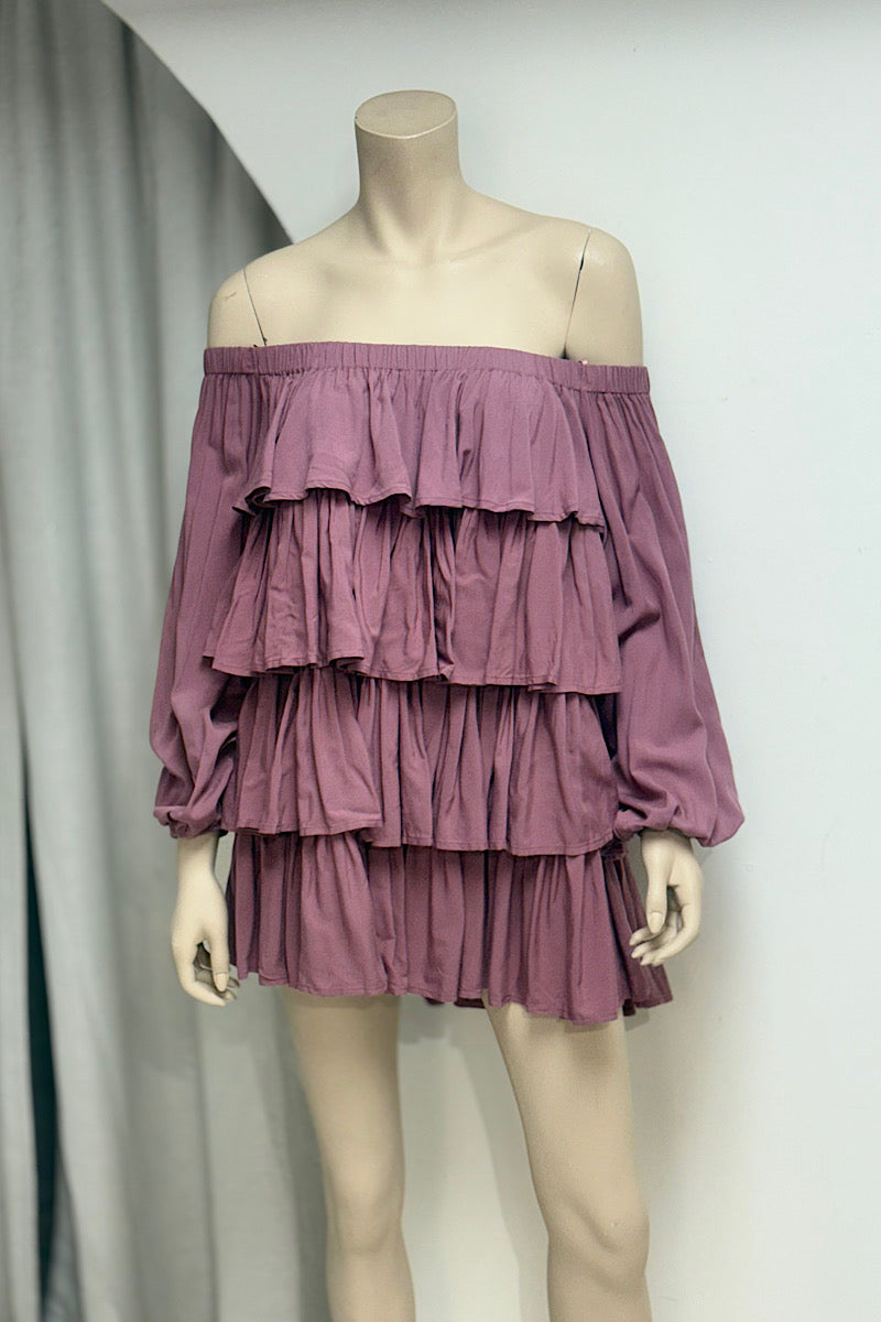 Off-Shoulder Layered Ruffle Mini Dress