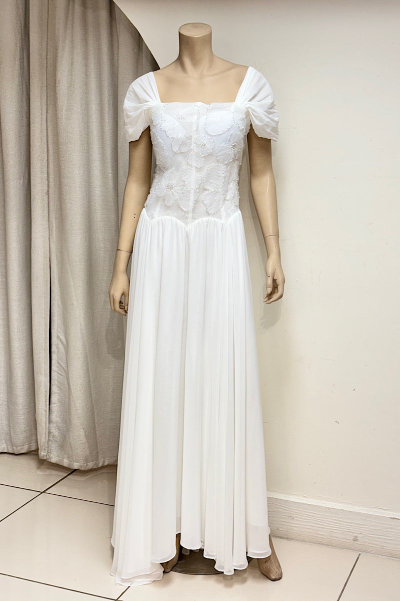 Beaded Flower Design Off-Shoulder Flowy Formal