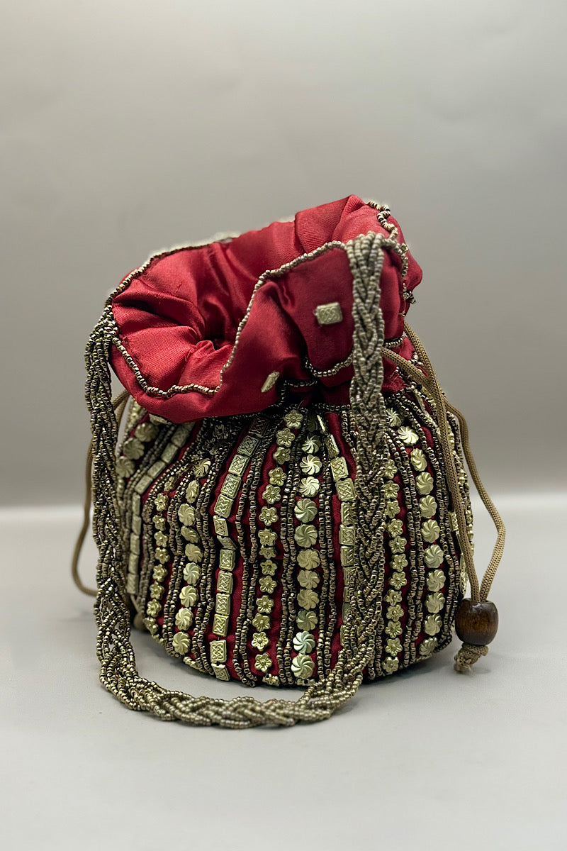 Beaded Satin Pouch Bag