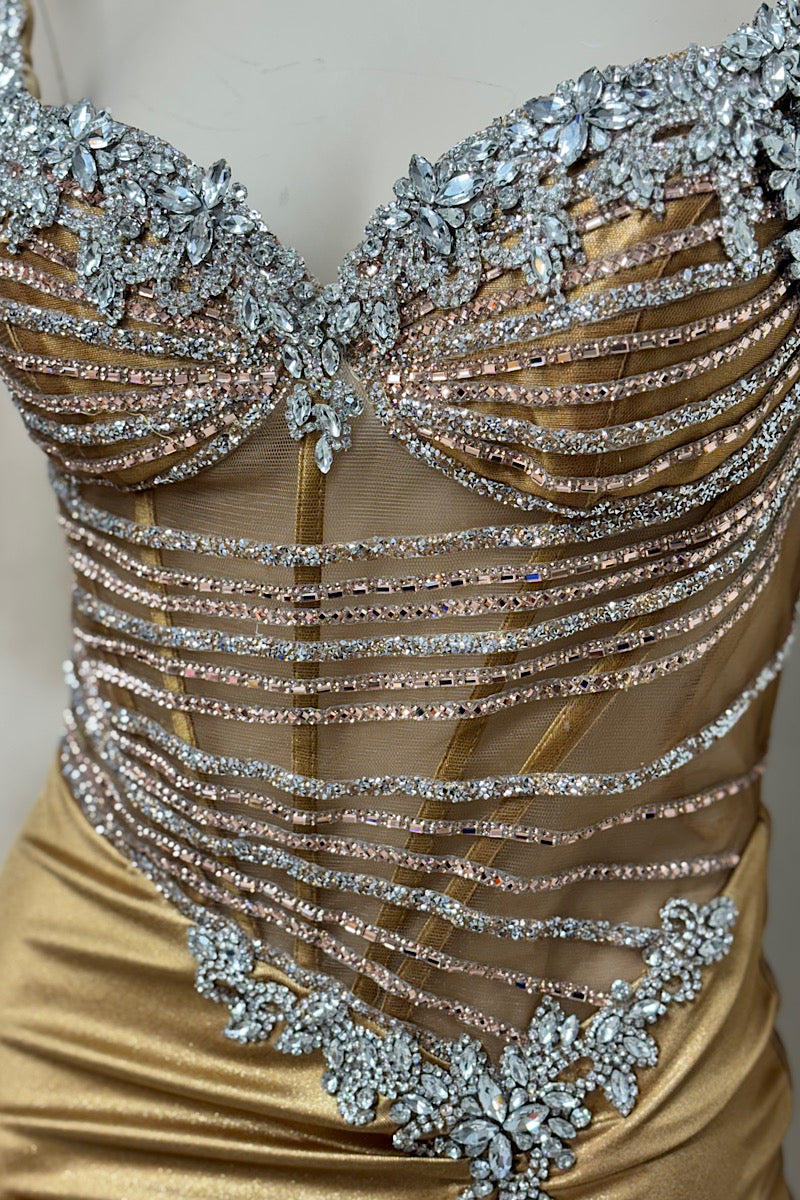 Rhinestone Design High Split Formal