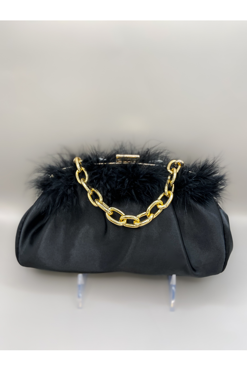 Furry Gold Chain Clutch Bag