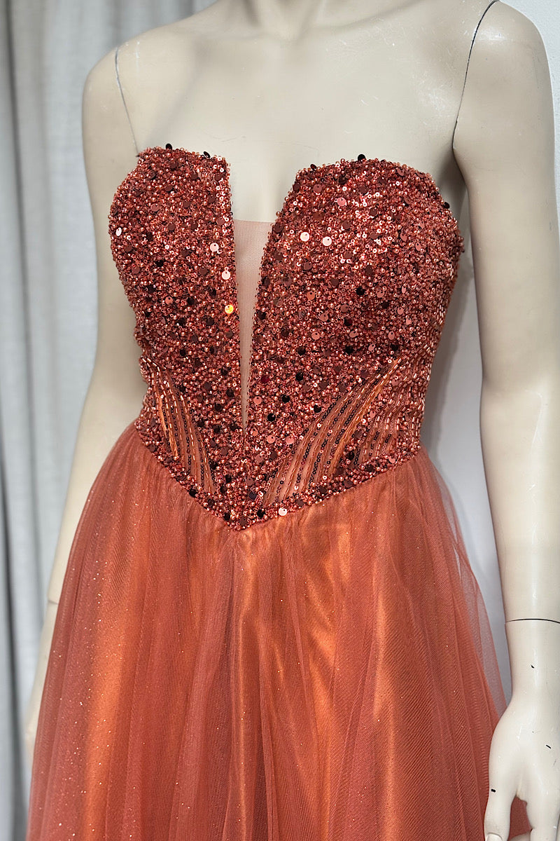 V-Waist Beaded Flare Formal