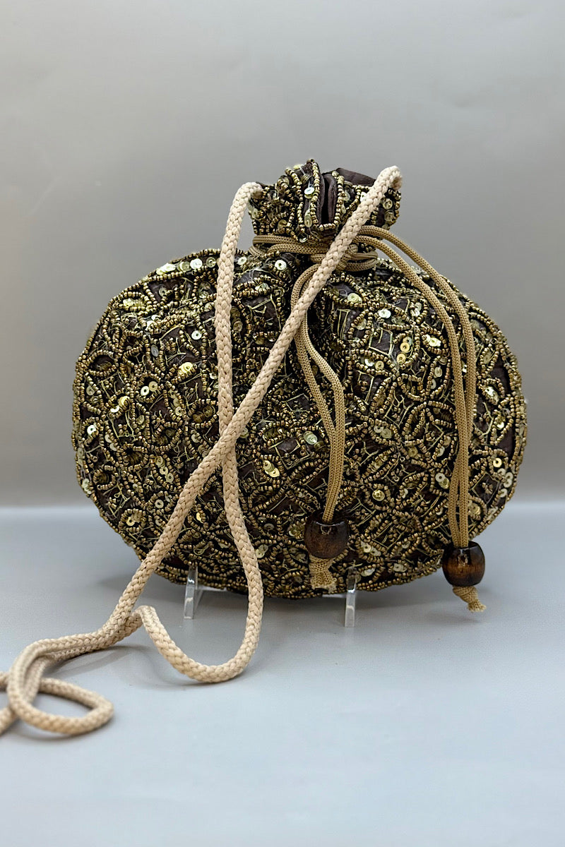 Beaded Drawstring Pouch Bag