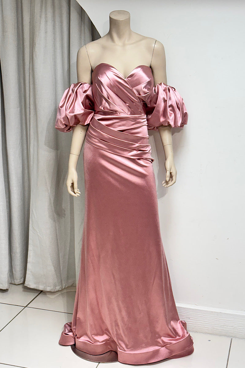 Silky Burgundy Puff Sleeve Formal