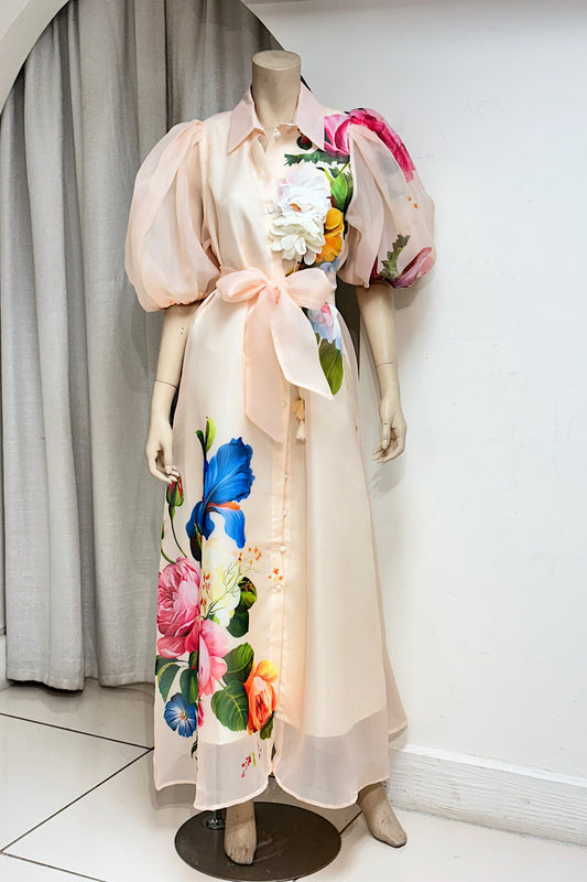 Floral Collared Flower Belt Maxi