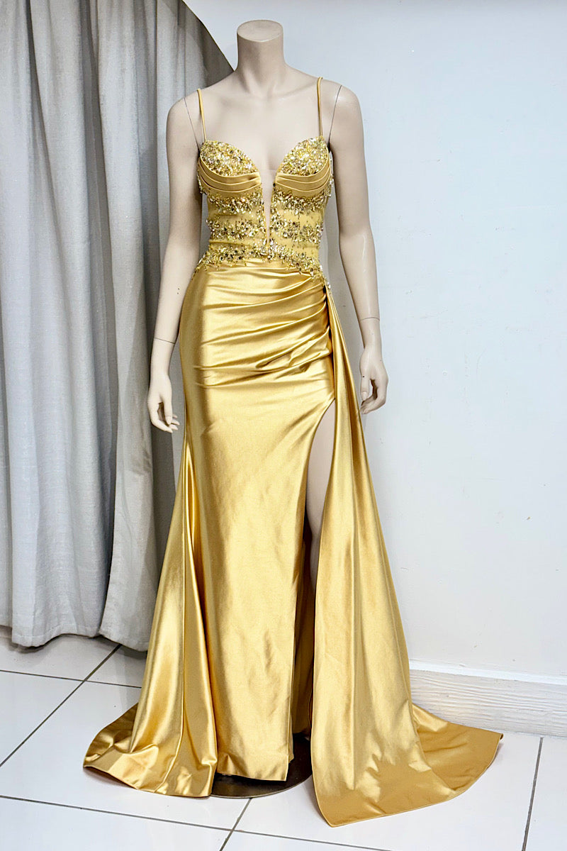 Rhinestone Side Sheath Ruched Back Formal
