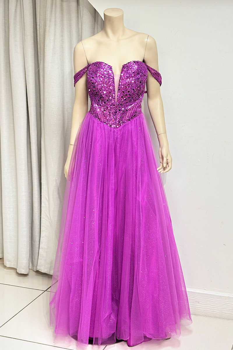 V-Waist Beaded Flare Formal