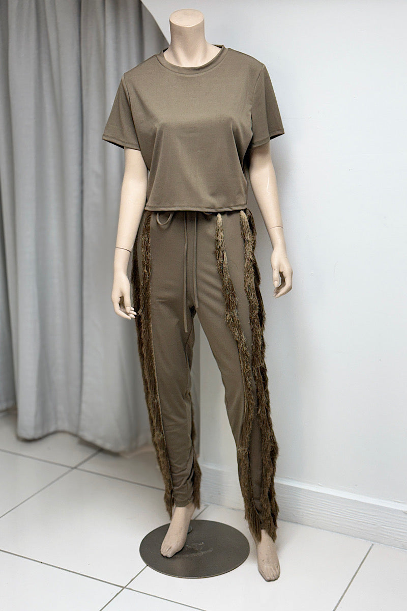 Crop Top Tassle Pant Set