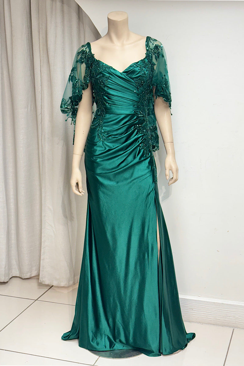 Beaded Embroidered Petal Sleeve Formal