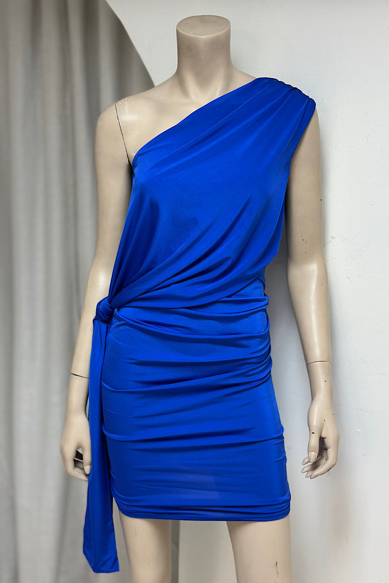One-Shoulder Overlay Fitted Mini Dress