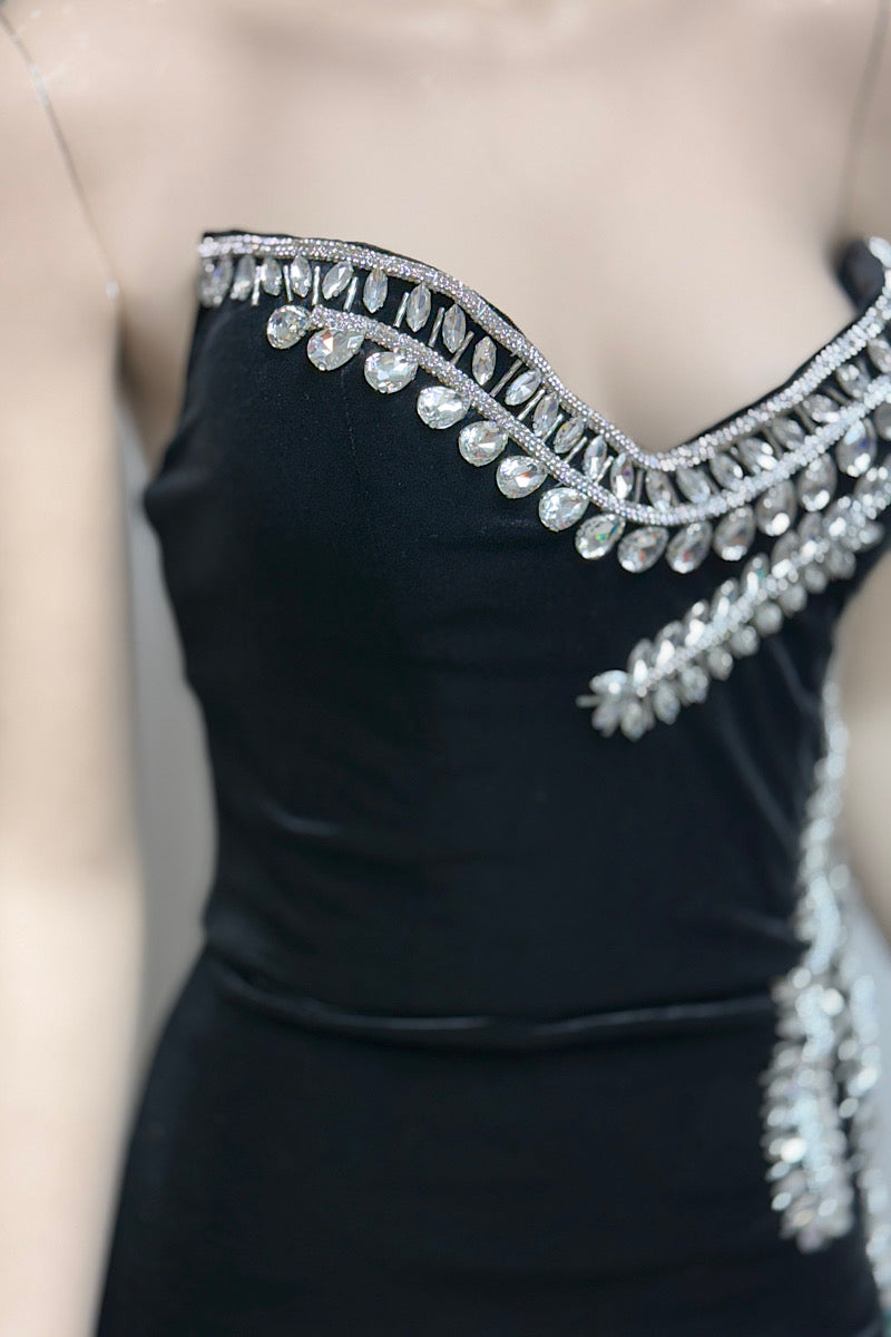 Velvet High Split Rhinestone Tube Formal