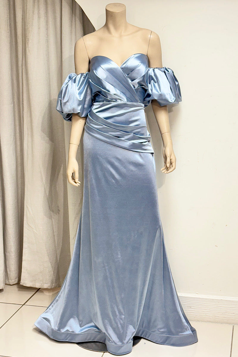 Silky Burgundy Puff Sleeve Formal