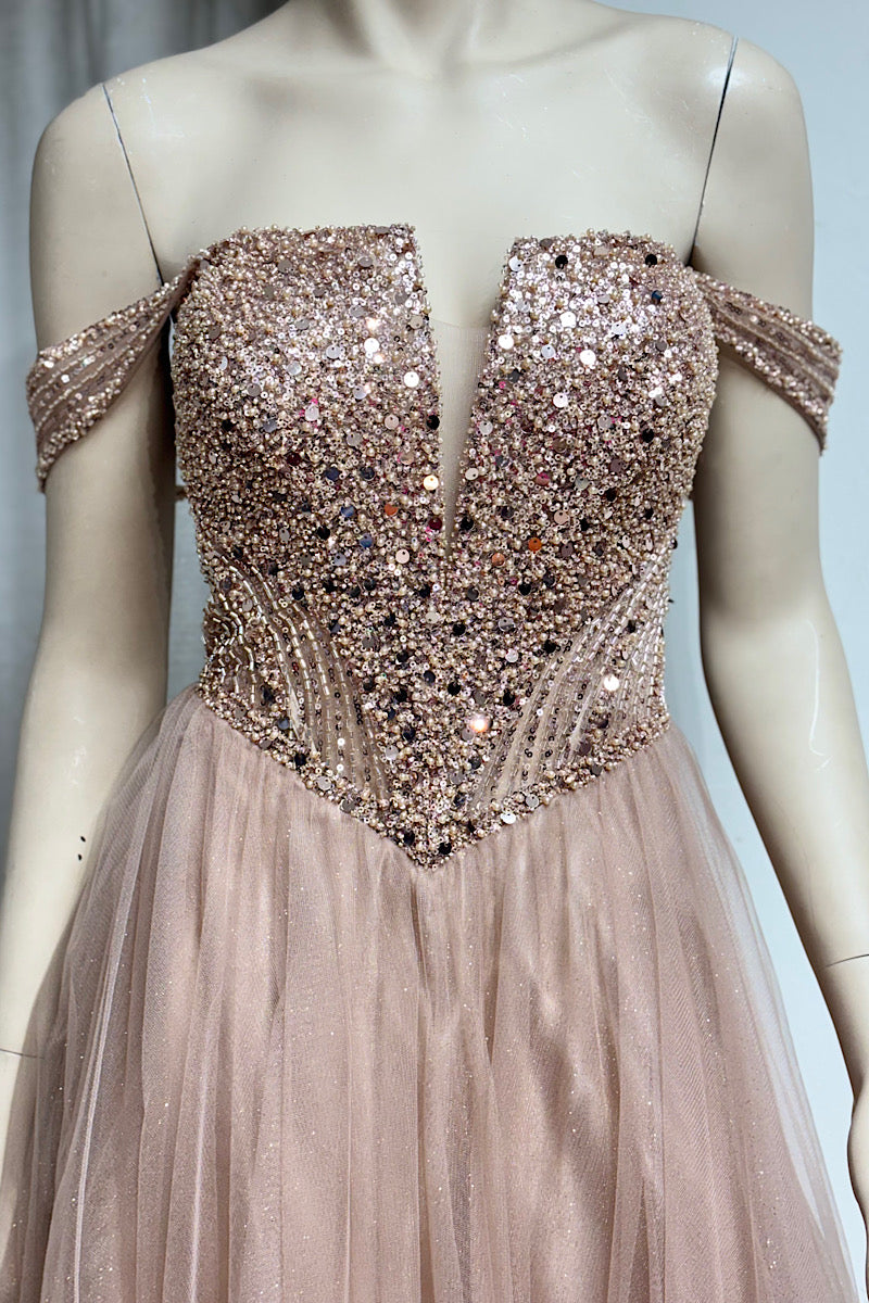 V-Waist Beaded Flare Formal