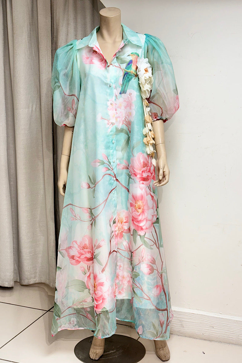 Floral Puff Sleeve Maxi Dress