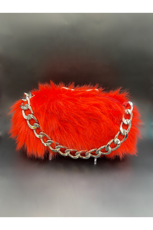 Red Faux Fur Fluffy Bag