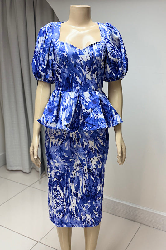 Curvy Blue White Peplum Dress