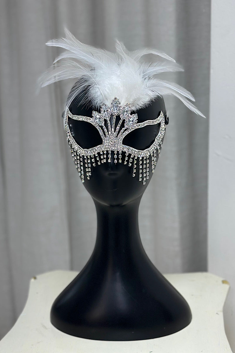 Feather Detail Rhinestone Mask