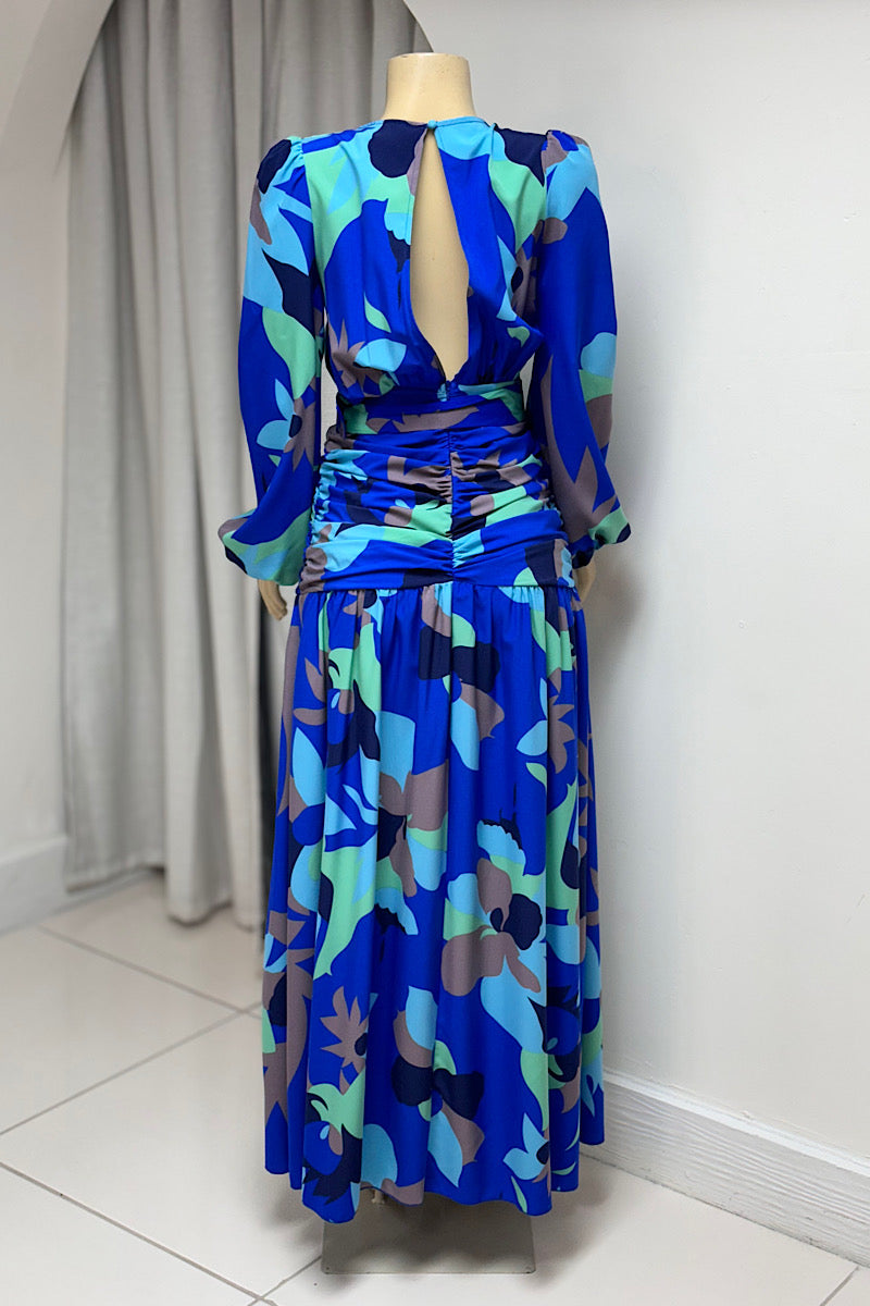 Blue Long Sleeve Geo Dress