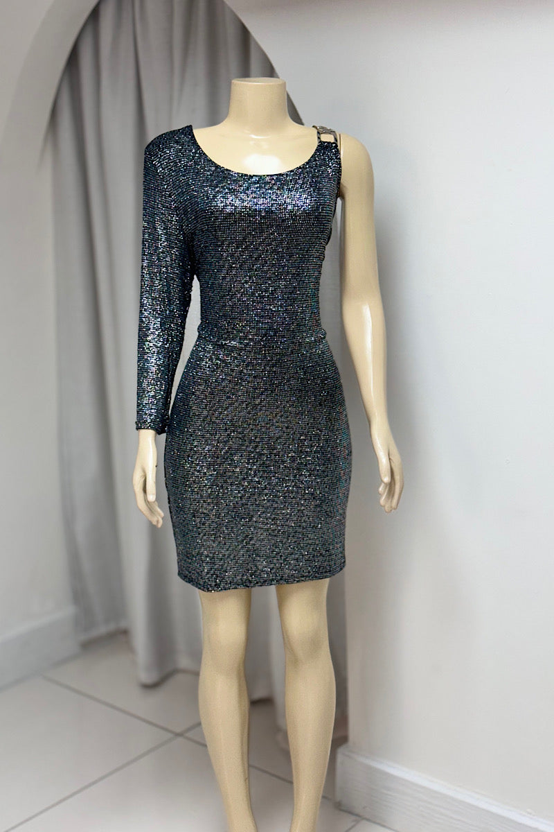 Metallic One Shoulder Curvy Dress