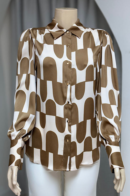 Brown Gold Button Blouse