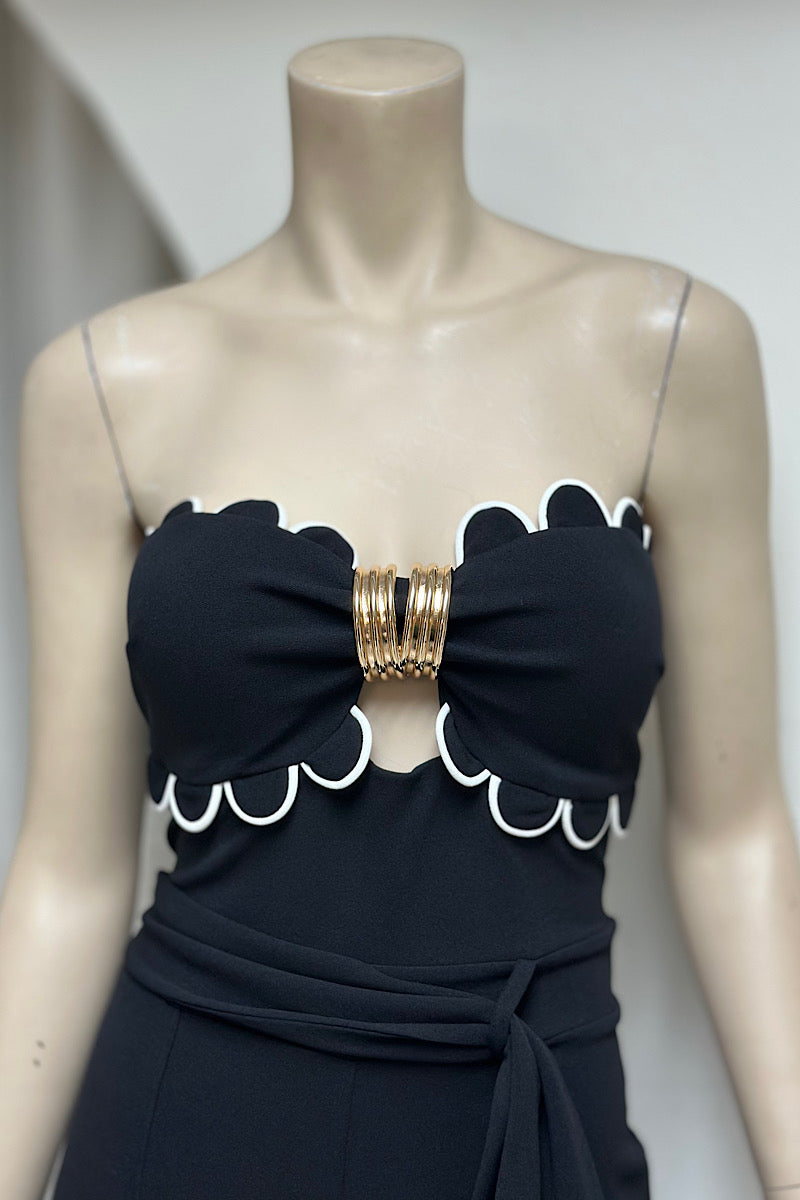 Scallop Edge Gold Detail Strapless Jumpsuit