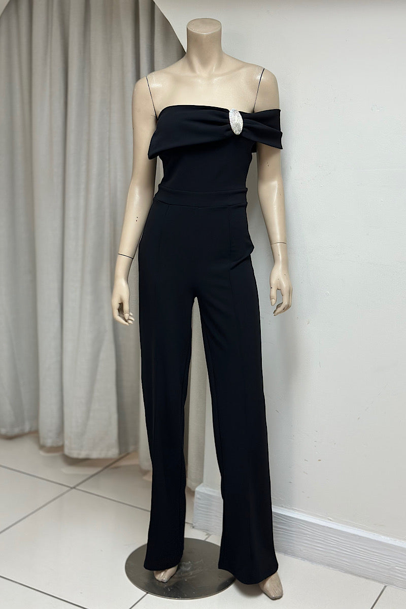 One-Shoulder Rhinestone Detail Jumpsuit