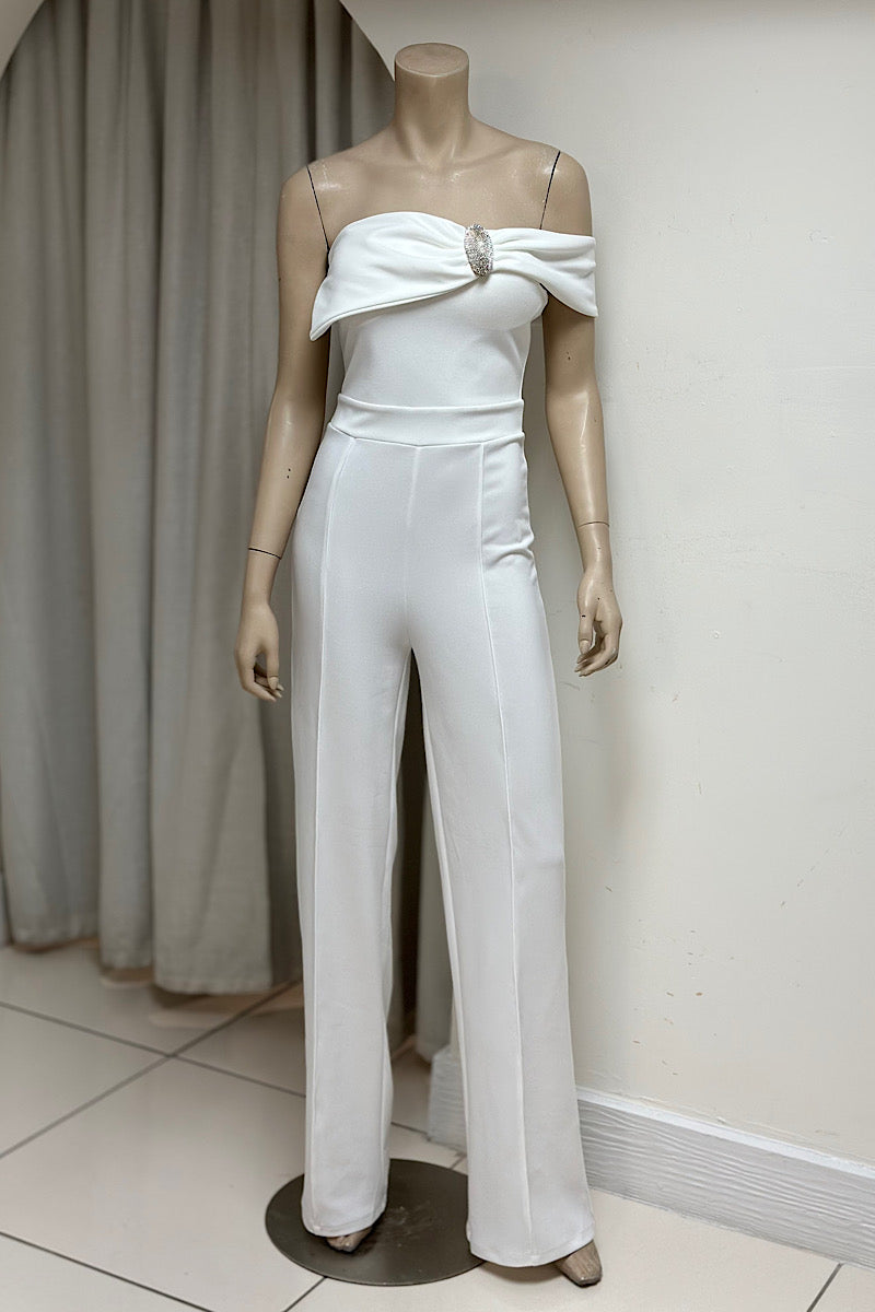 One-Shoulder Rhinestone Detail Jumpsuit