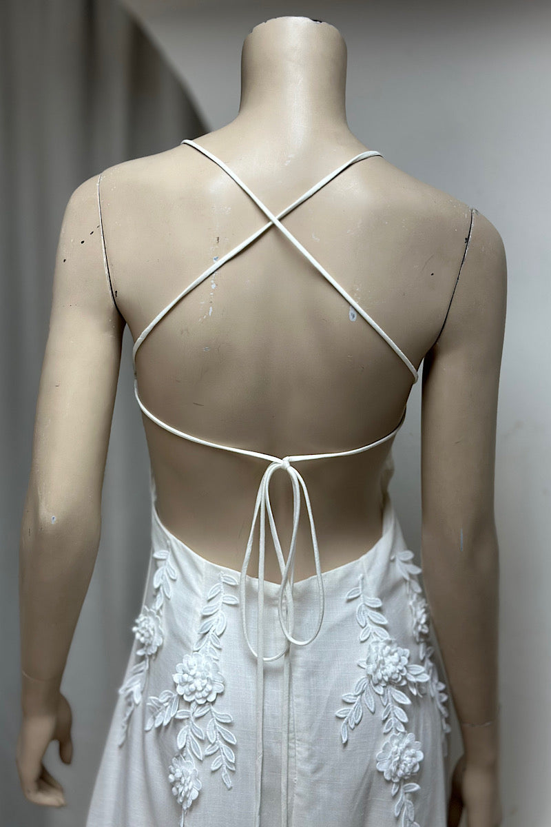 Drawstring Back Embroidered Midi Dress