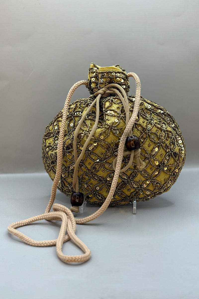 Beaded Drawstring Pouch Bag