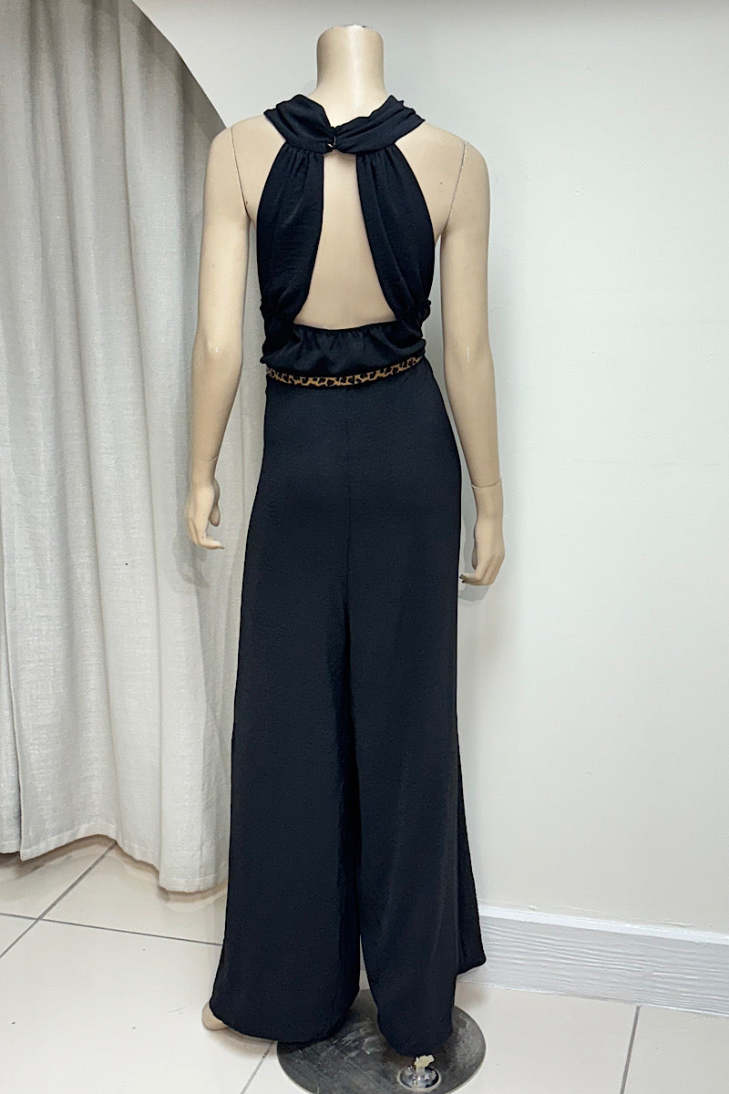 Crisscross Halter Low Back Jumpsuit