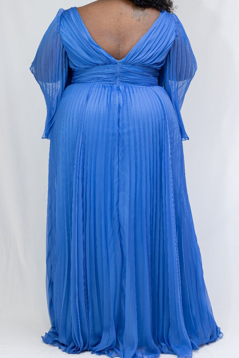 Chiffon Long Sleeve Pleated Gown