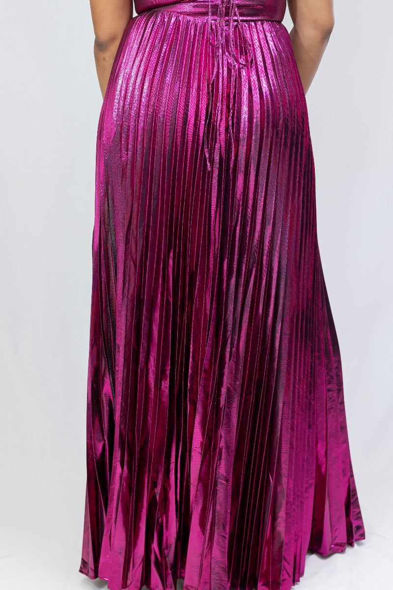 Metallic Pleated Strap-Up Formal