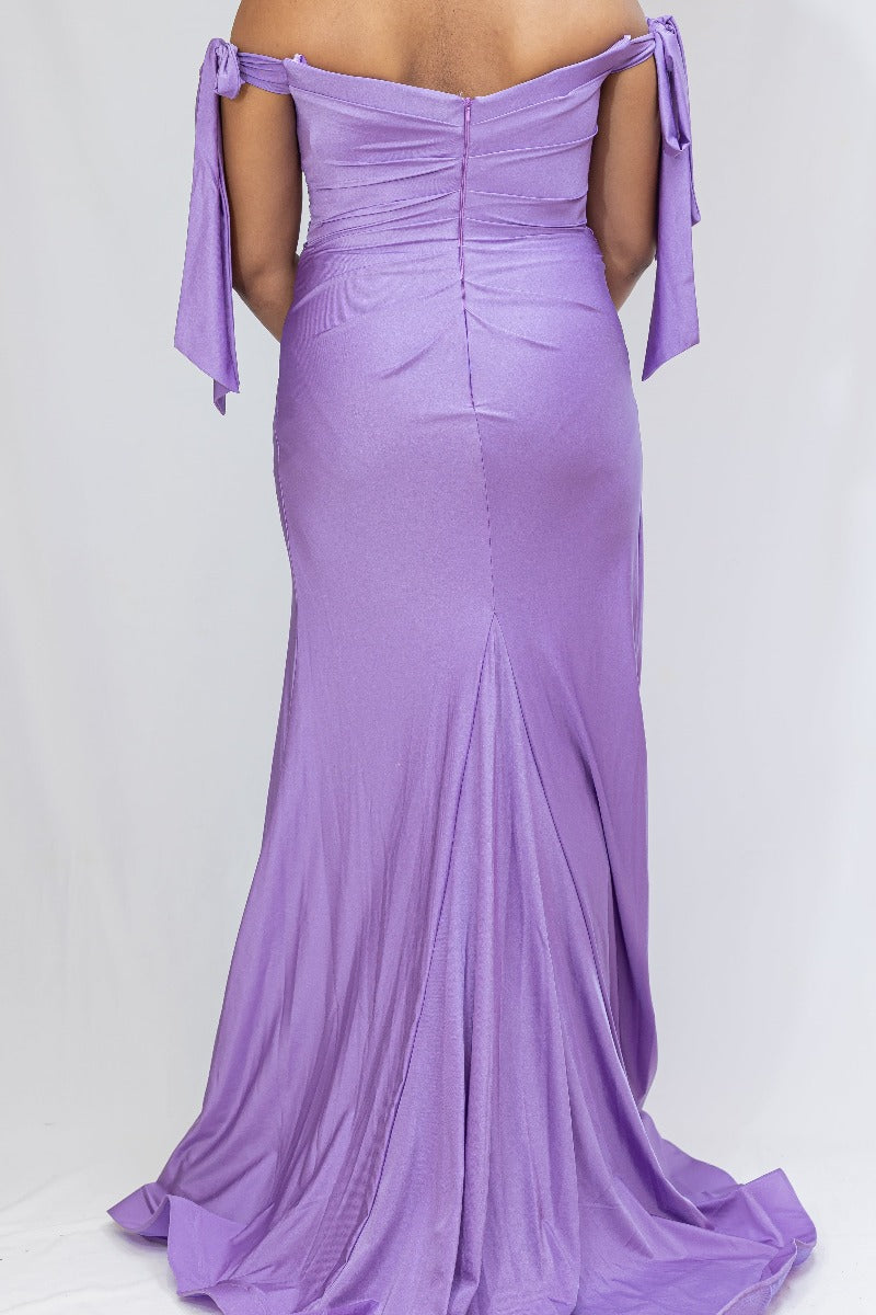 Off-Shoulder Tied Fitted Ruched Formal