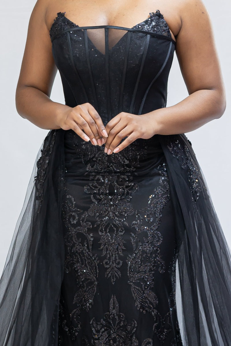 2 Layer Detachable Skirt/ Corset Sequin Formal