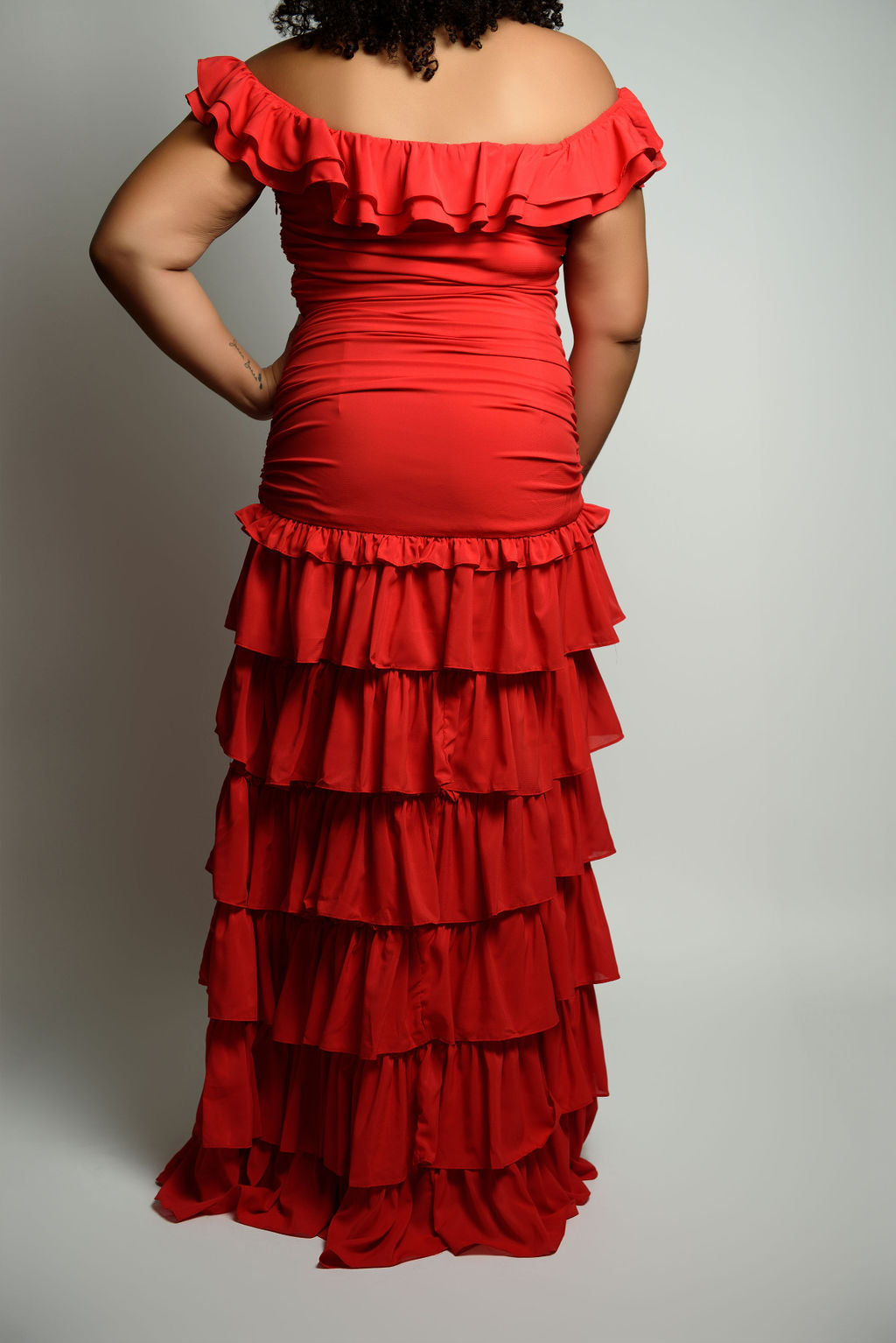 Curvy Ruffle Off-Shoulder Split Maxi