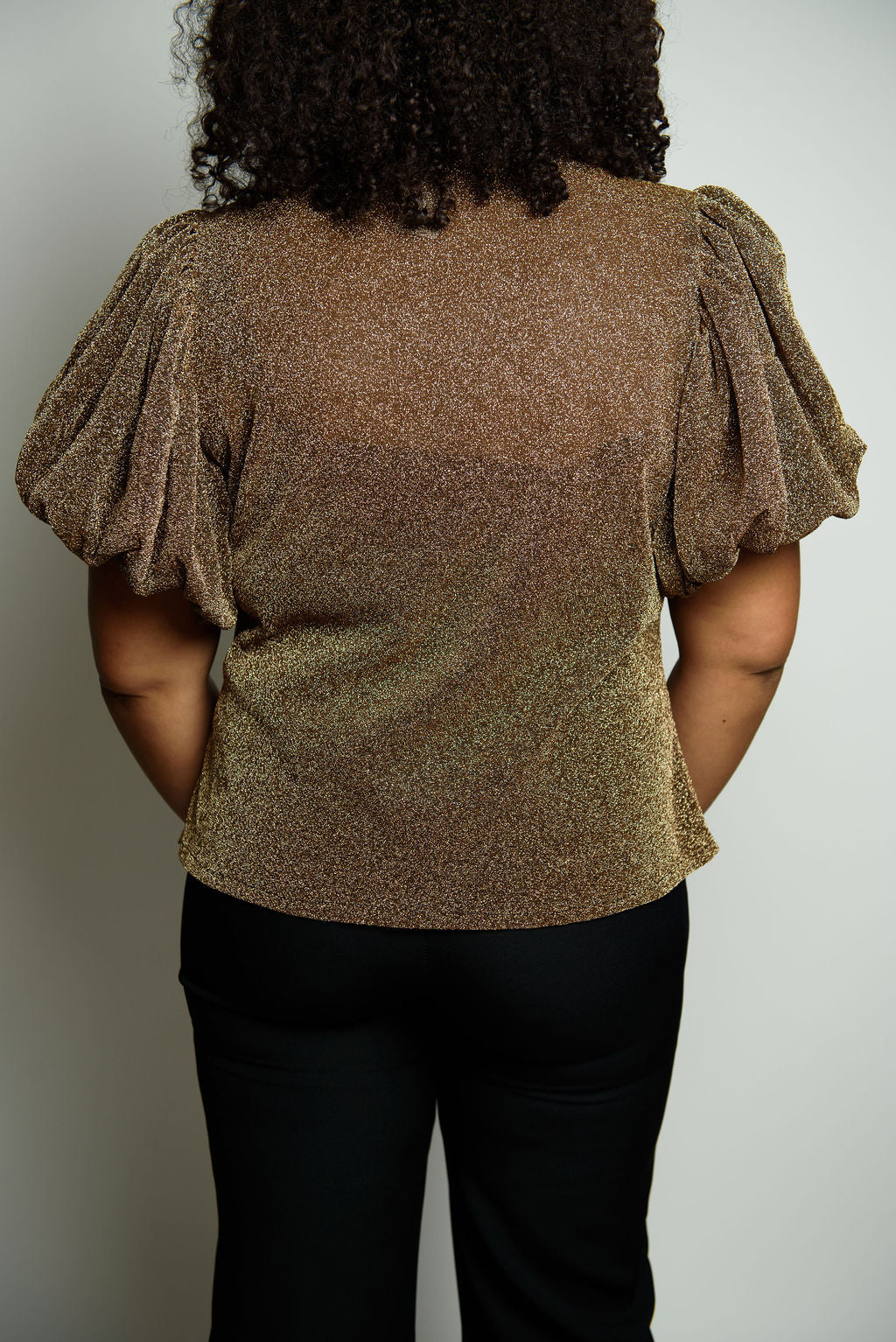 Shimmer Button-Up Puff Sleeve Top